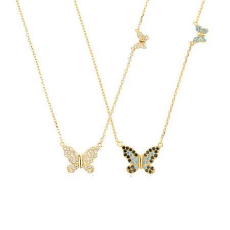 New title for shopify - S925 sterling silver butterfly whitestone spring hanging necklace necklace new design quality insken Amazon hot sale